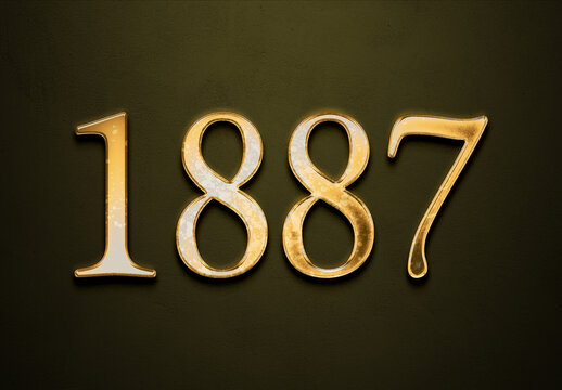 Old gold effect of 1887 number with 3D glossy style Mockup.	