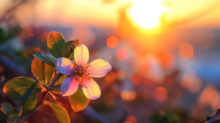 Close up of foreground flower and background sunset.