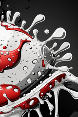 A cartoonish drawing of a white and red object with red splatters