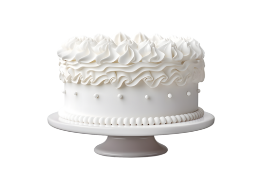 White birthday cake with white whipped cream isolated on transparent background
