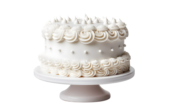 White birthday cake with white whipped cream isolated on transparent background