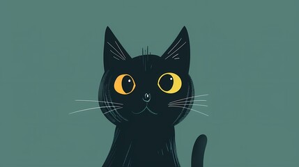 Green background cartoon black kitten illustration poster background