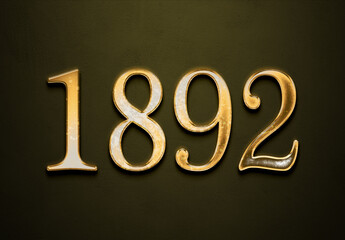 Old gold effect of 1892 number with 3D glossy style Mockup.	