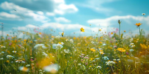Blooming meadow blue sky Digital Backdrop, Summer Digital Backdrop, Spring Digital Background, Flower Field, Light, Dreamy Backdrop Fields of flowers under a bright blue sky