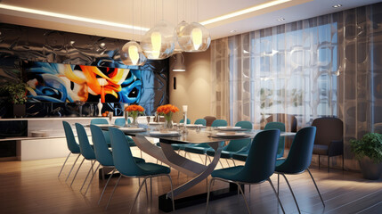 Interior design of modern dining room. technology. Generative AI