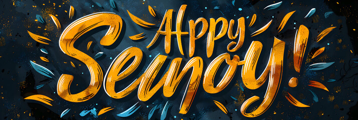 Happy Sunday hand drawn lettering. Modern brush,
Happy new year in thailand calls songkran festival or water festival. typography and calligraphy style
 - obrazy, fototapety, plakaty