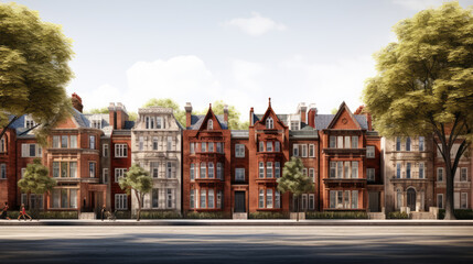 Fototapeta premium Brick row private houses. Residential architecture exterior. Generative AI