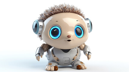 Cute hedgehog robot, robotic animal isolated over white background. Generative AI