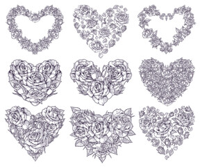 Hearts of flowers set stickers