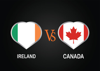 Obraz premium Ireland Vs Canada, Cricket Match concept with creative illustration of participant countries flag Batsman and Hearts isolated on black background