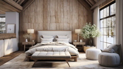 Farmhouse interior design of modern bedroom Generative AI