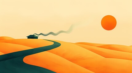 Digital science orange sun desert geography illustration poster background