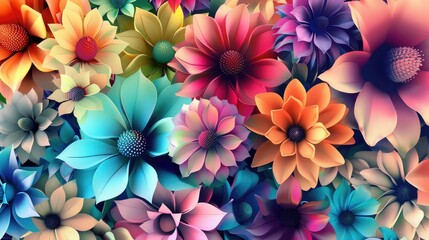 Colorful Flowers with Dimensional Effect
