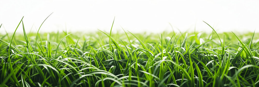 Green grass in the field with white background.