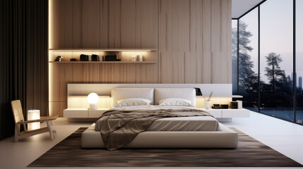 Minimalist Interior design of modern bedroom. technology. Generative AI