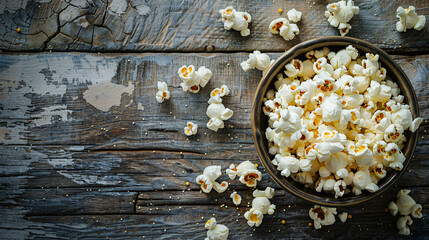 Obraz na płótnie Canvas Popcorn in the bowl on old wooden background