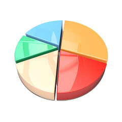 Glossy Pie Chart with Colored Slices Representing Data Visualization and Statistical Analysis Concepts.
