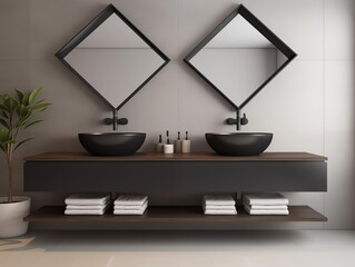 A Modern Bathroom Vanity Setup in a Showroom