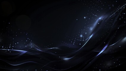 Abstract Glowing Dots and Waves on Dark Blue Background, Future Data Tech Concept