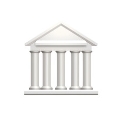 Classic White Roman Columns Building Icon in 3D Minimal Style, Symbolizing Law, Order, and Architecture.