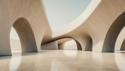 3D render of abstract futuristic architecture with empty concrete floor, product and car...