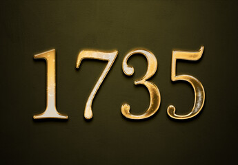 Old gold effect of 1735 number with 3D glossy style Mockup.	