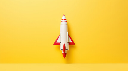 Rocket launching on yellow background, New Project, Start-up, Creativity, Big idea