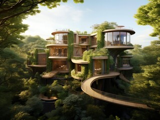 Architectural Beauty in a Forest Retreat at Sunrise