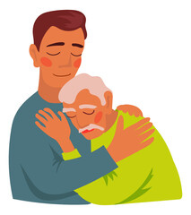 Old man embrace his son. Parent love illustration