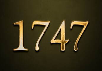Old gold effect of 1747 number with 3D glossy style Mockup.	
