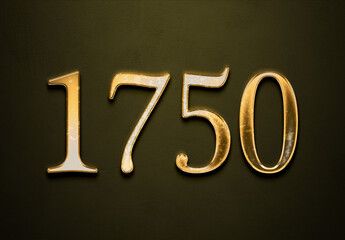 Old gold effect of 1750 number with 3D glossy style Mockup.	
