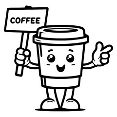 Retro Coffee Mug Holding Sign Vector Illustration