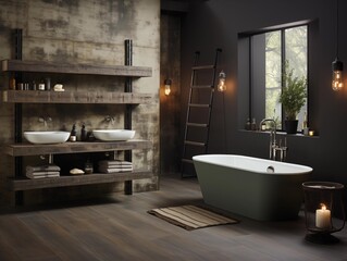 A Serene Bathroom Set in a Modern Home at Dusk