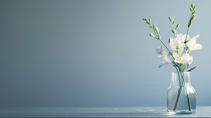 freesia in vase on background with copy space - obrazy, fototapety, plakaty