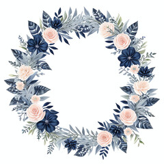 Fototapeta na wymiar Vintage watercolor wreath of blue flower and leaves