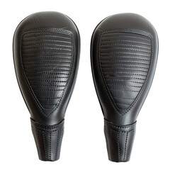 Pair of Black Golf Club Head Covers with Textured Design, Showcasing Golf Equipment Protection.