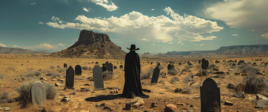 Generative ai illustration of a empty landscape with a cowboy alone