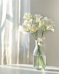 freesia in vase on background with copy space