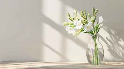 freesia in vase on background with copy space - obrazy, fototapety, plakaty