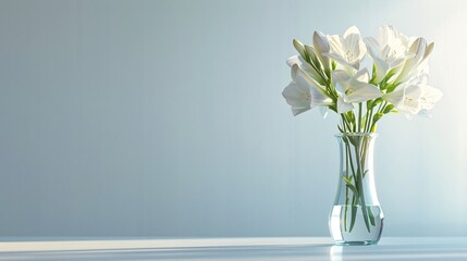 freesia in vase on background with copy space