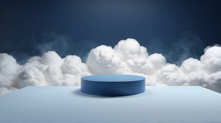 Cloud background podium navy blue 3d product sky white display platform render abstract stage pastel scene. Podium stand light minimal cloud background studio dreamy