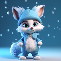 3D cartoon character of a blue fox Christmas mood сreated with Generative Ai