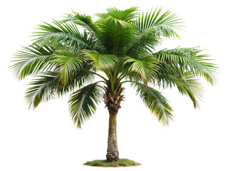 Cut out palm grove. Palm tree isolated on white background. Coconut tree. High quality image for professional composition. Tropical plant with lush green foliage. isolated on white background