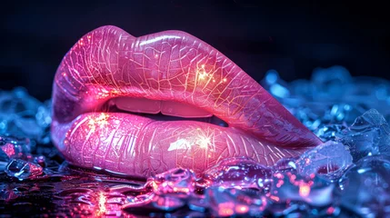 Fotobehang A pink lip with a light shining on it © Tatiana