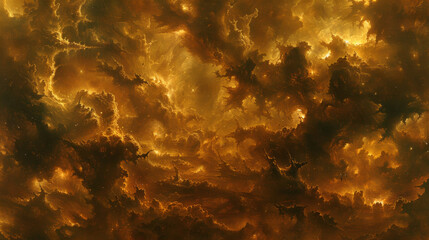 A close up of a yellowish orange cloud with a dark brownish color - obrazy, fototapety, plakaty