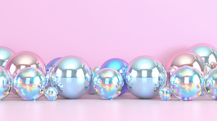 A row of shiny, colorful spheres arranged in a line