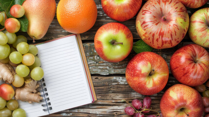 Naklejka na ściany i meble A notebook with a list of fruits and vegetables on it