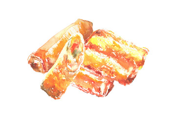 水彩で描いた揚げ春巻きのイラスト