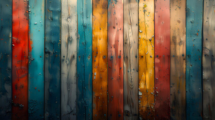 Rainbow wooden fence, creative background