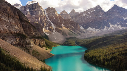 Magical view of Moraine Lake in Banff National Park, Canada, Ten Peaks Valley. Inspirational photo.